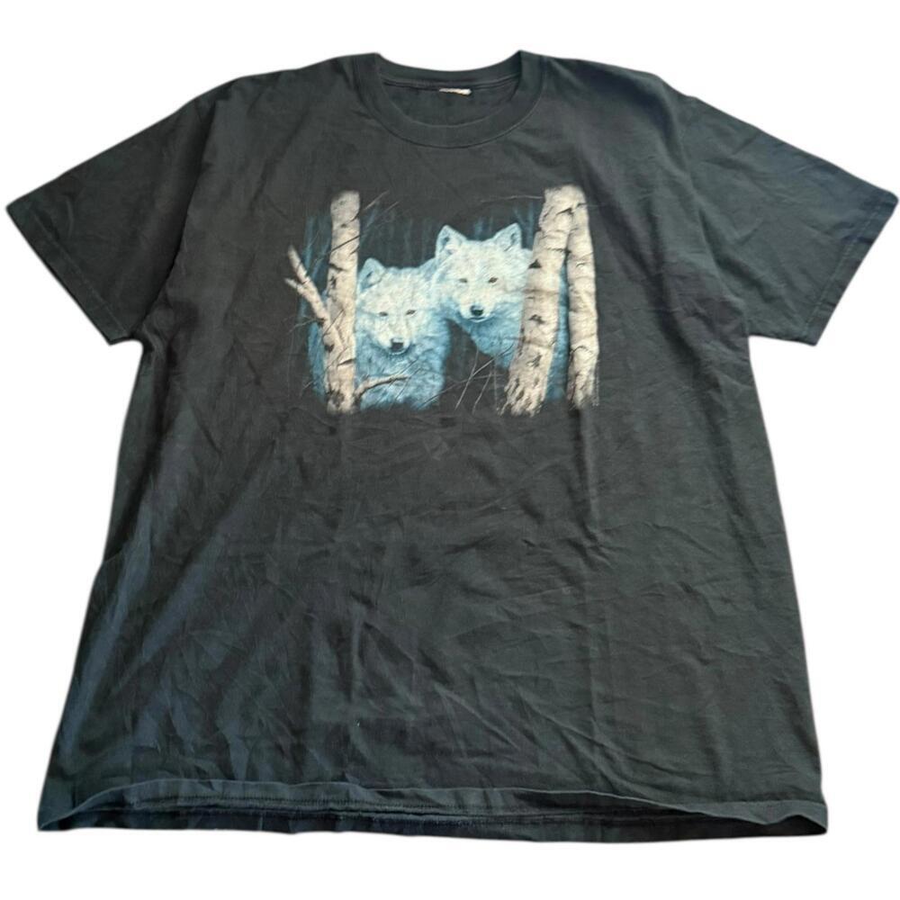 Wolf Graphic T-Shirt Black Unisex XL Arctic Wolves Nature Y2K 2002 Print